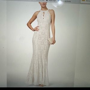 Size 10 Cream/Tan Glitter-Lace Keyhole gown!